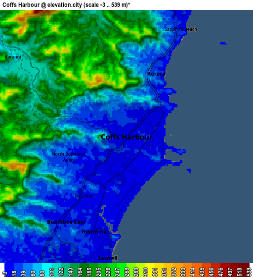 Zoom OUT 2x Coffs Harbour, Australia elevation map