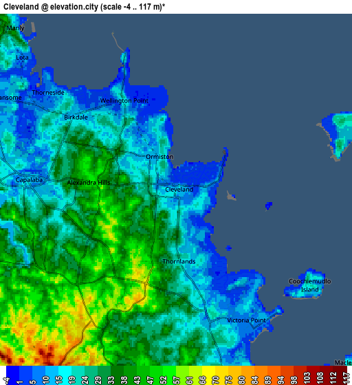 Zoom OUT 2x Cleveland, Australia elevation map