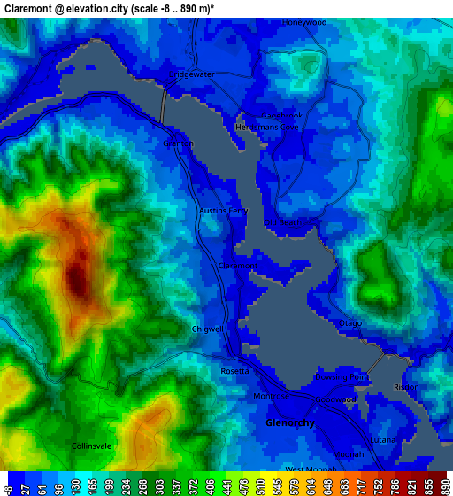 Zoom OUT 2x Claremont, Australia elevation map