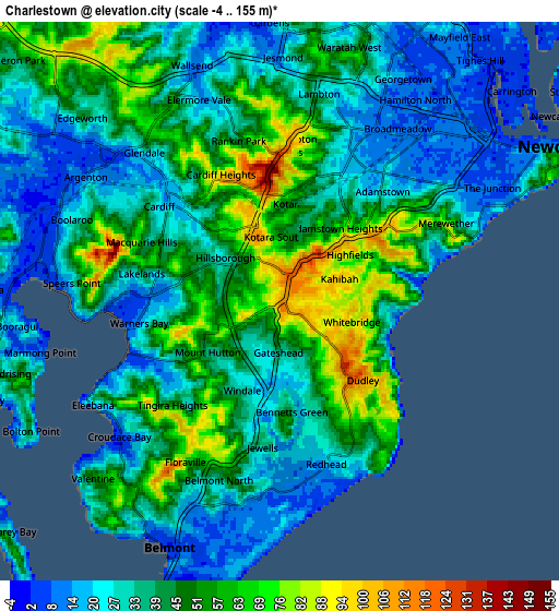 Zoom OUT 2x Charlestown, Australia elevation map