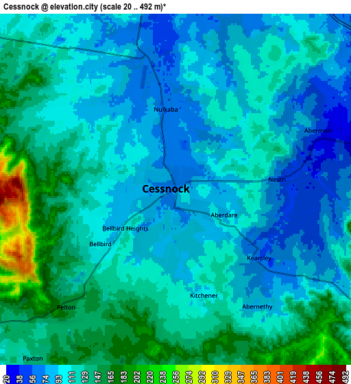 Zoom OUT 2x Cessnock, Australia elevation map