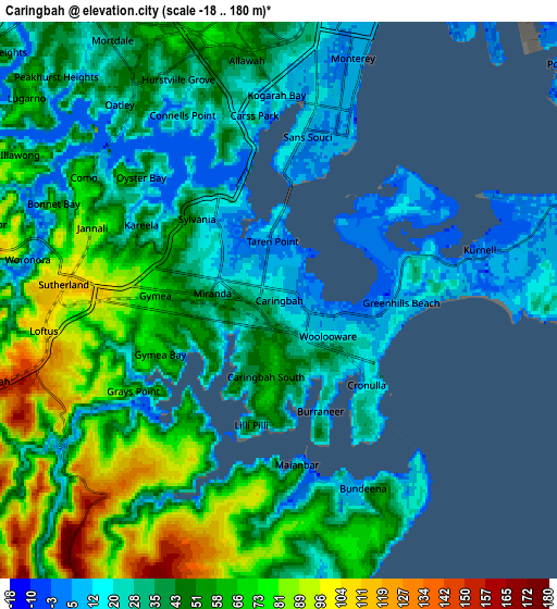 Zoom OUT 2x Caringbah, Australia elevation map