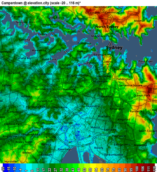 Zoom OUT 2x Camperdown, Australia elevation map