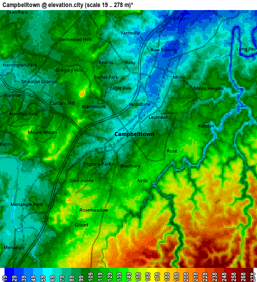 Zoom OUT 2x Campbelltown, Australia elevation map