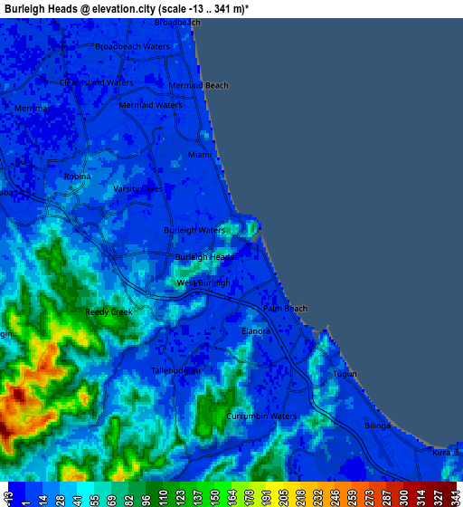 Zoom OUT 2x Burleigh Heads, Australia elevation map