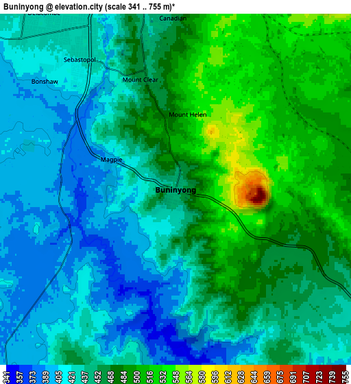 Zoom OUT 2x Buninyong, Australia elevation map