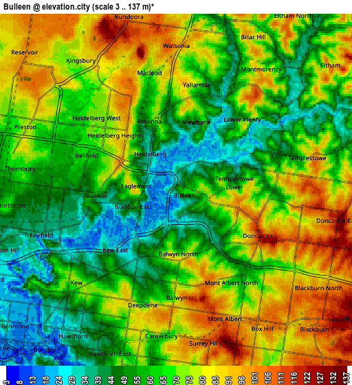 Zoom OUT 2x Bulleen, Australia elevation map