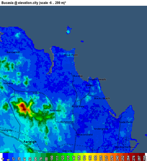 Zoom OUT 2x Bucasia, Australia elevation map