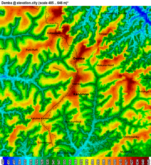Zoom OUT 2x Demba, Democratic Republic of the Congo elevation map