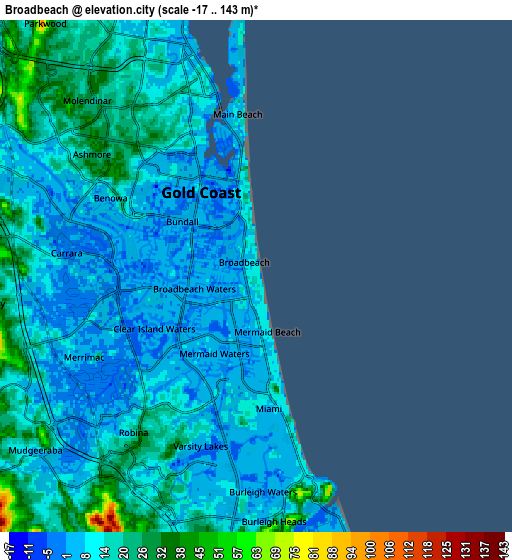 Zoom OUT 2x Broadbeach, Australia elevation map