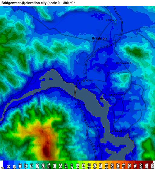 Zoom OUT 2x Bridgewater, Australia elevation map