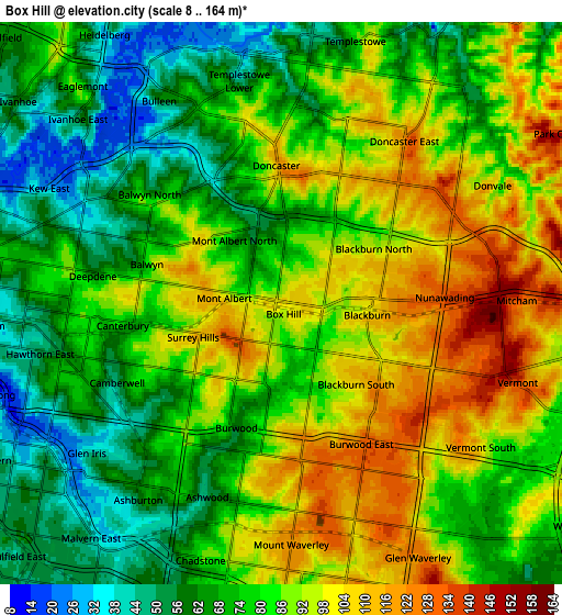 Zoom OUT 2x Box Hill, Australia elevation map