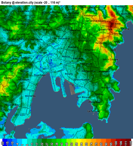 Zoom OUT 2x Botany, Australia elevation map