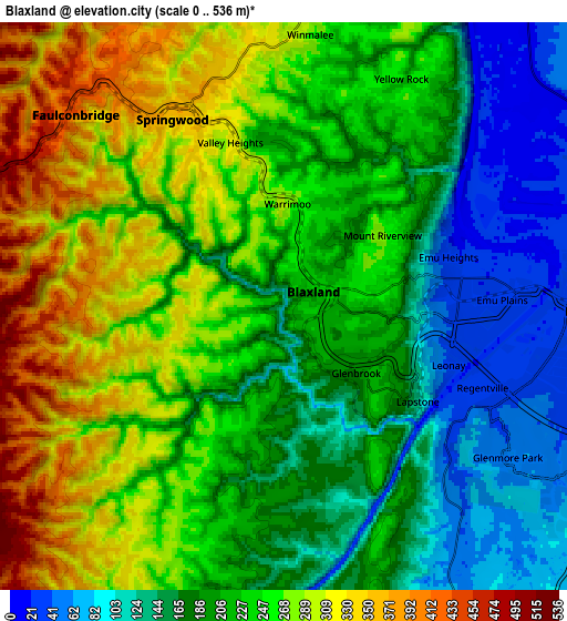 Zoom OUT 2x Blaxland, Australia elevation map