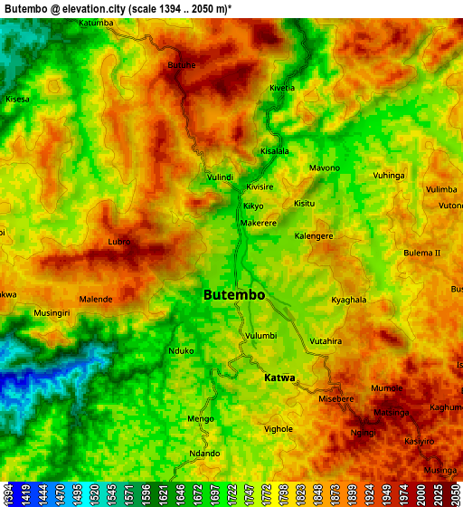 Zoom OUT 2x Butembo, Democratic Republic of the Congo elevation map