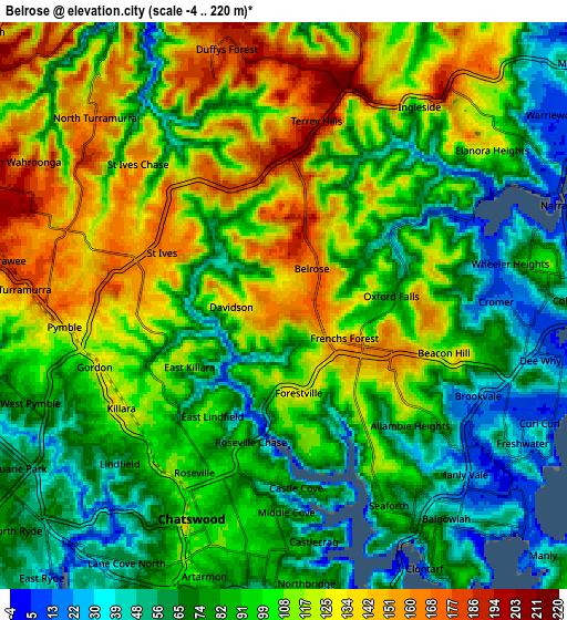 Zoom OUT 2x Belrose, Australia elevation map