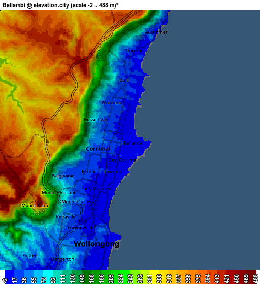 Zoom OUT 2x Bellambi, Australia elevation map