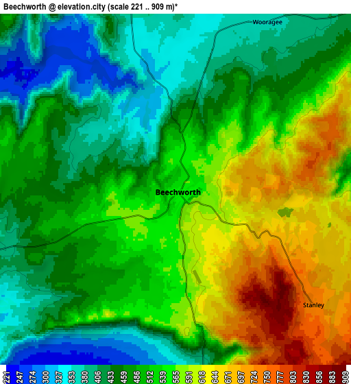 Zoom OUT 2x Beechworth, Australia elevation map