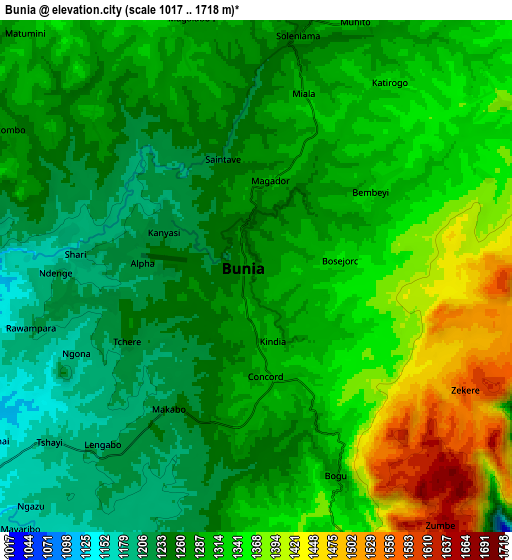 Zoom OUT 2x Bunia, Democratic Republic of the Congo elevation map