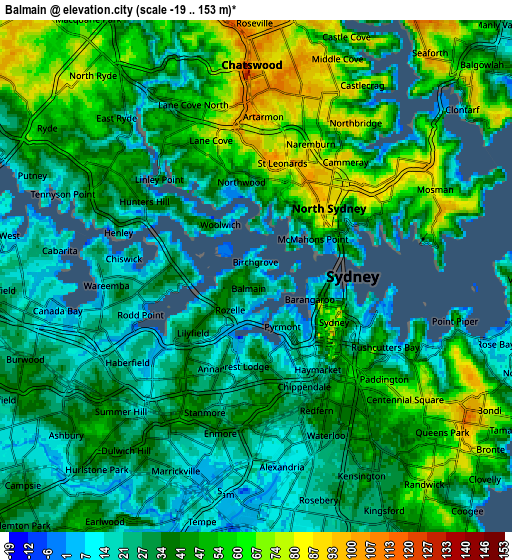 Zoom OUT 2x Balmain, Australia elevation map