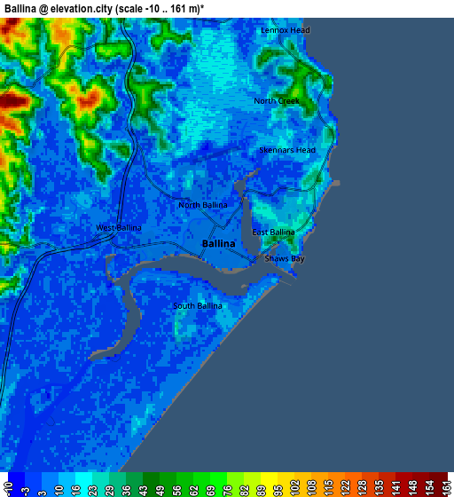 Zoom OUT 2x Ballina, Australia elevation map