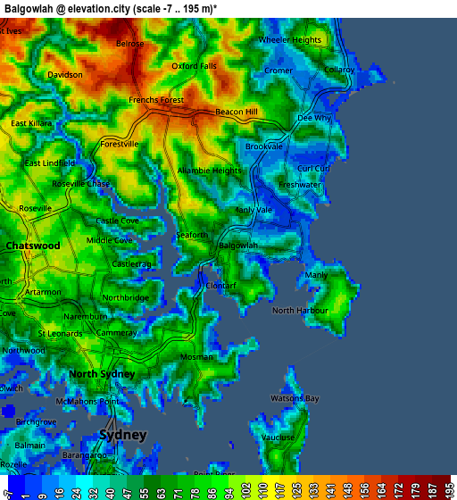 Zoom OUT 2x Balgowlah, Australia elevation map