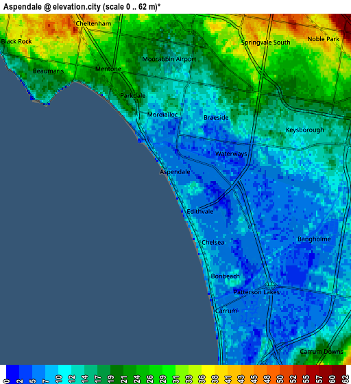 Zoom OUT 2x Aspendale, Australia elevation map