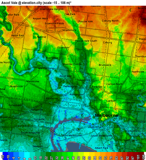 Zoom OUT 2x Ascot Vale, Australia elevation map