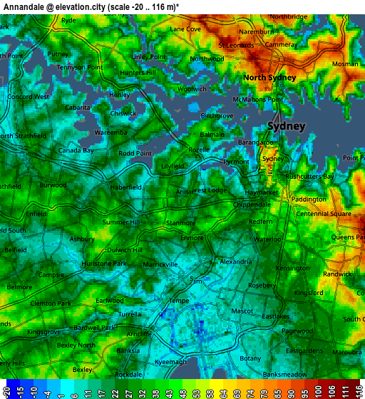 Zoom OUT 2x Annandale, Australia elevation map