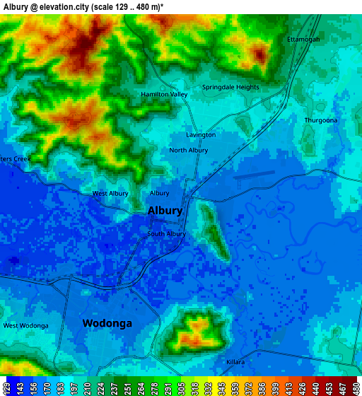 Zoom OUT 2x Albury, Australia elevation map