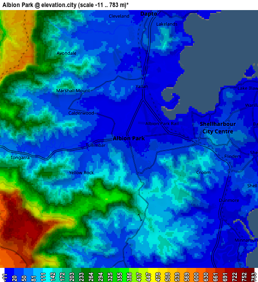 Zoom OUT 2x Albion Park, Australia elevation map