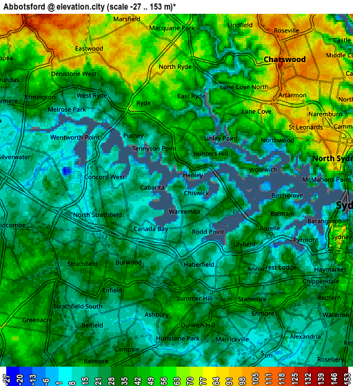 Zoom OUT 2x Abbotsford, Australia elevation map