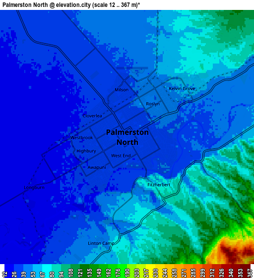Zoom OUT 2x Palmerston North, New Zealand elevation map