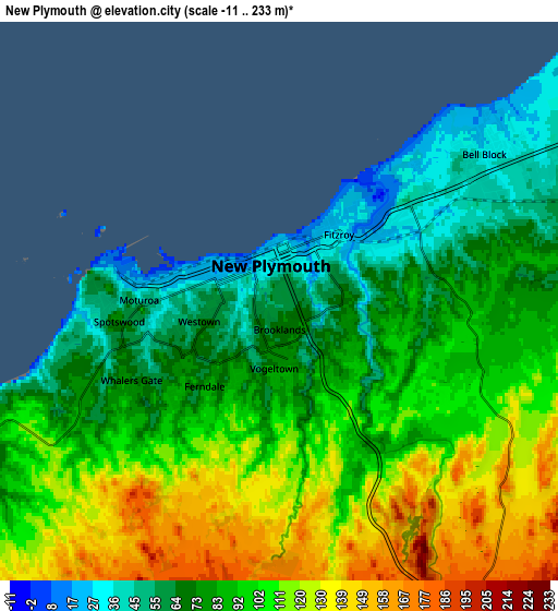 Zoom OUT 2x New Plymouth, New Zealand elevation map