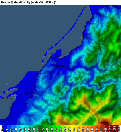 Zoom OUT 2x Nelson, New Zealand elevation map