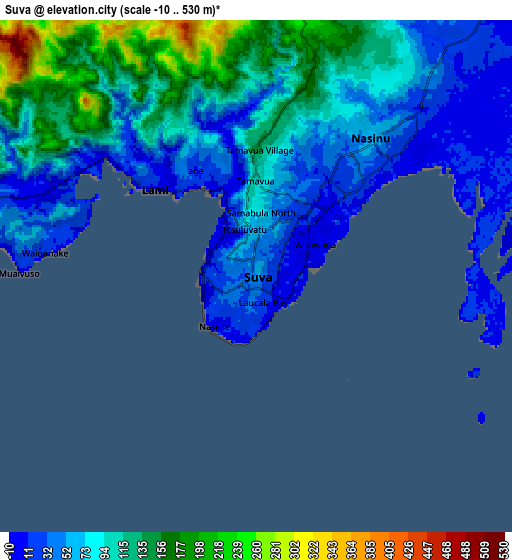 Zoom OUT 2x Suva, Fiji elevation map