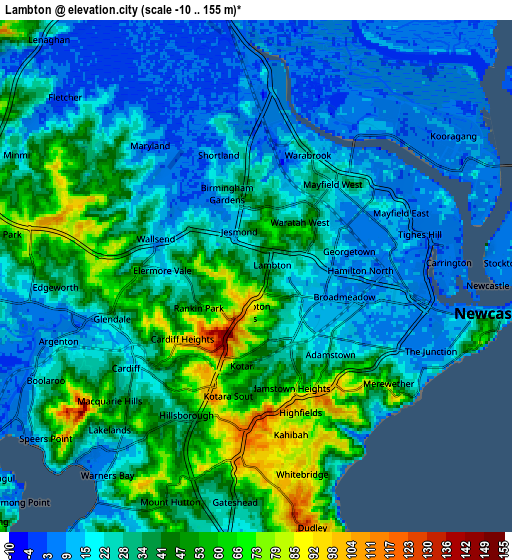 Zoom OUT 2x Lambton, Australia elevation map