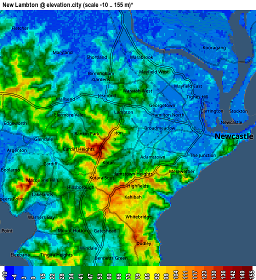 Zoom OUT 2x New Lambton, Australia elevation map