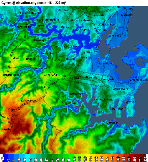 Zoom OUT 2x Gymea, Australia elevation map