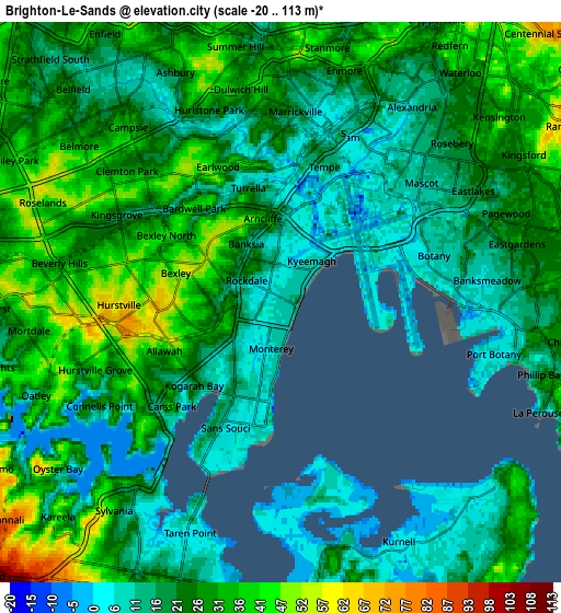 Zoom OUT 2x Brighton-Le-Sands, Australia elevation map