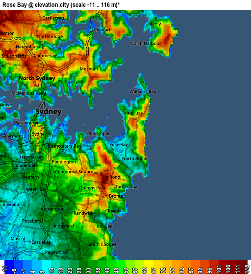 Zoom OUT 2x Rose Bay, Australia elevation map