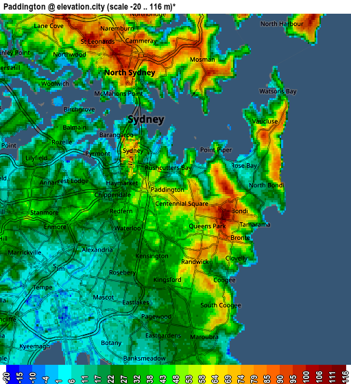 Zoom OUT 2x Paddington, Australia elevation map