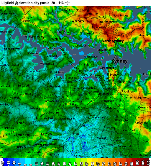 Zoom OUT 2x Lilyfield, Australia elevation map