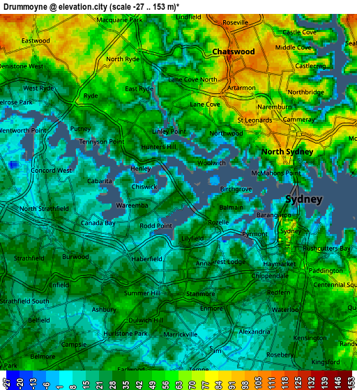 Zoom OUT 2x Drummoyne, Australia elevation map