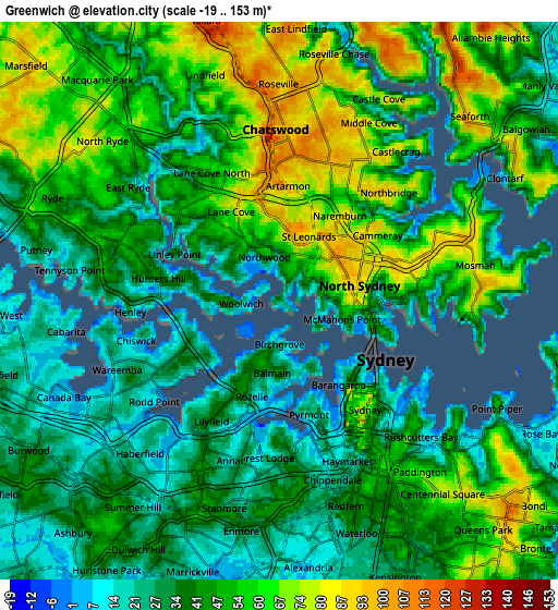 Zoom OUT 2x Greenwich, Australia elevation map