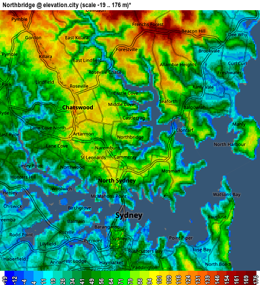 Zoom OUT 2x Northbridge, Australia elevation map