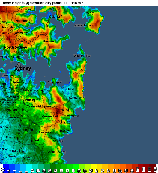 Zoom OUT 2x Dover Heights, Australia elevation map