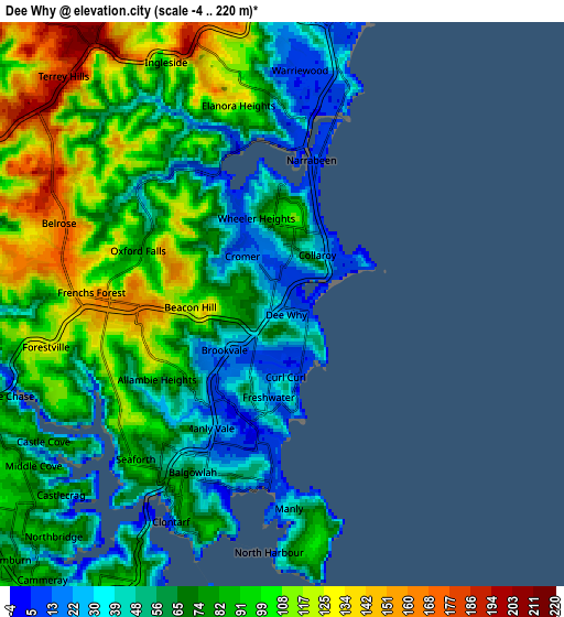 Zoom OUT 2x Dee Why, Australia elevation map