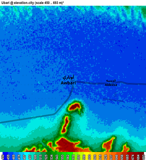 Zoom OUT 2x Ubari, Libya elevation map