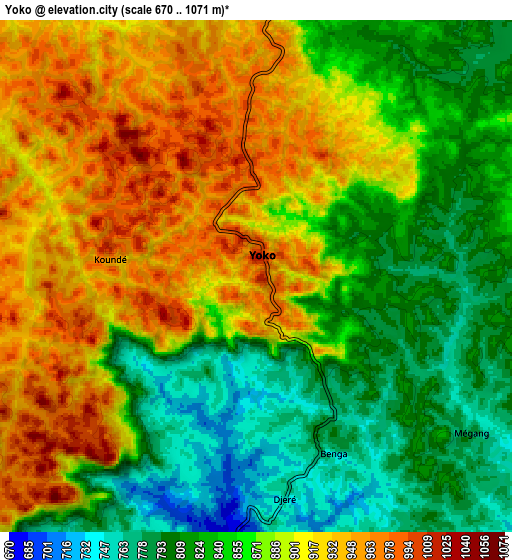 Zoom OUT 2x Yoko, Cameroon elevation map